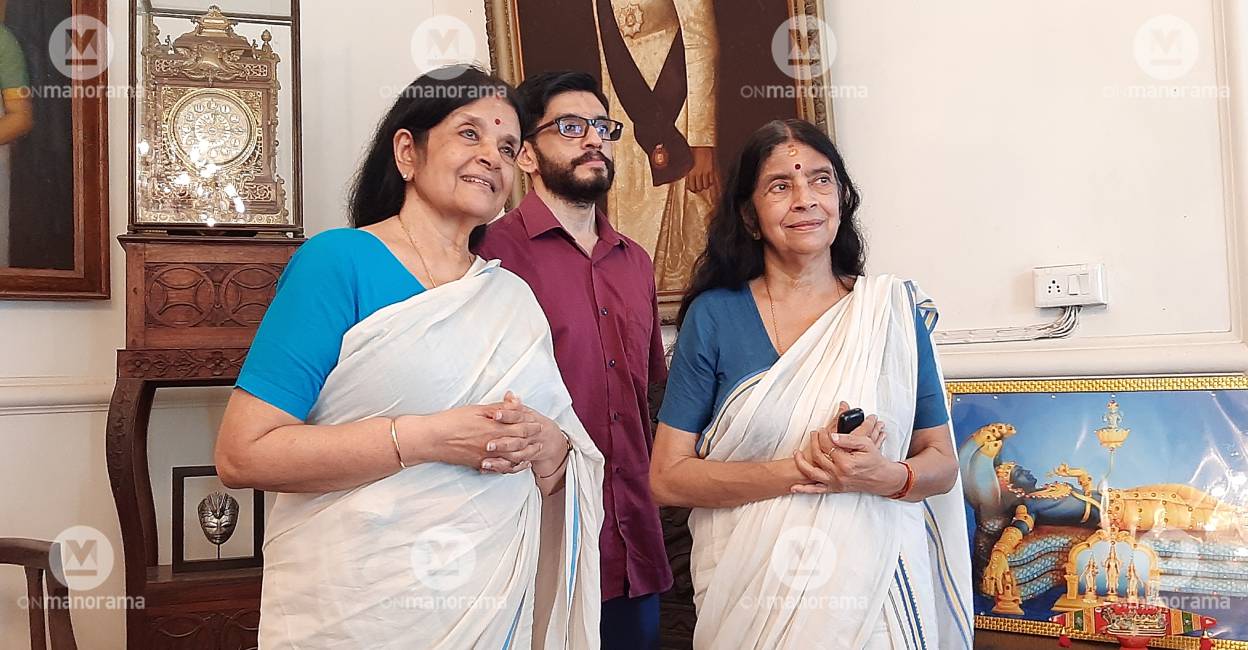 Erstwhile royal family members Aswathy Tirunal Gowri Lakshmi Bayi and Pooyam Tirunal Gowri Parvathy Bayi and son Aadithya Varma. File Photo: Manorama
