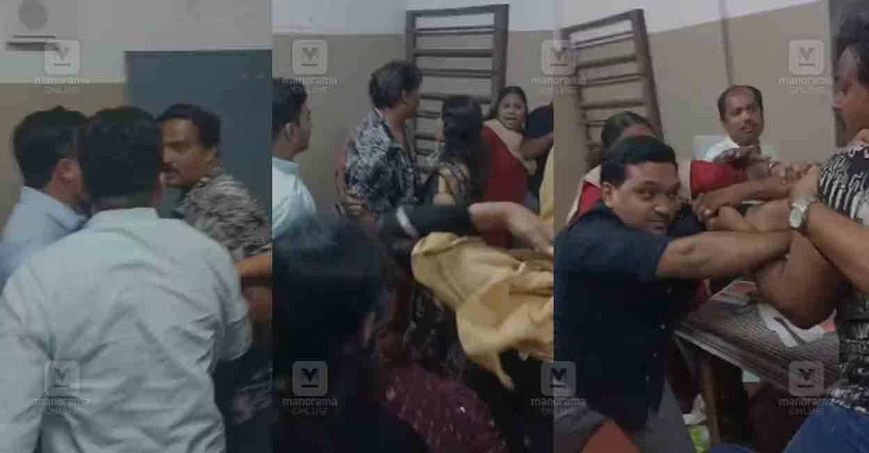 Clash during the staff council meet at Eravannoor AUP school. Photo: Screengrab