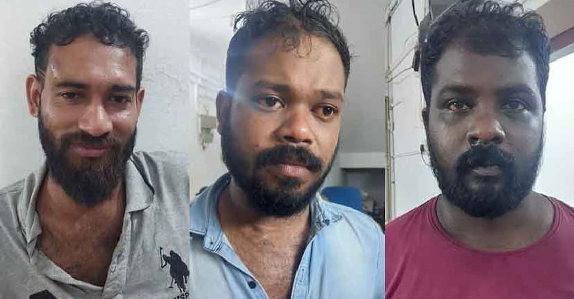 The accused, Ribin Baby, Babinesh and Nidhin. Photo: Manorama News