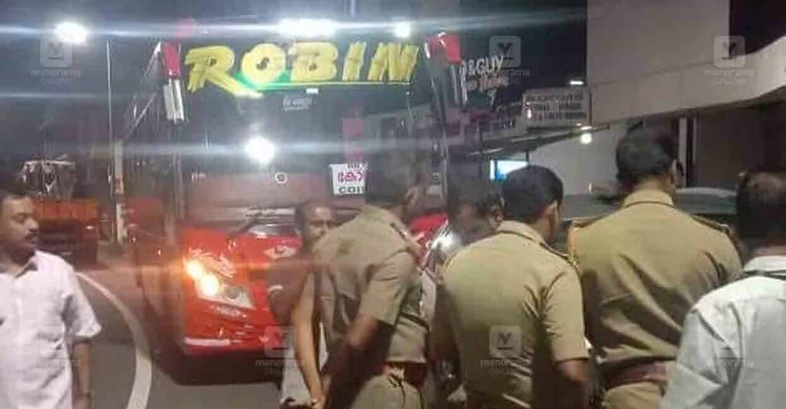 MVD officials inspect private bus Robin. Photo: Manorama