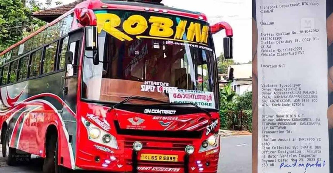 Robin bus, challan issued against the bus. Photo: Manorama