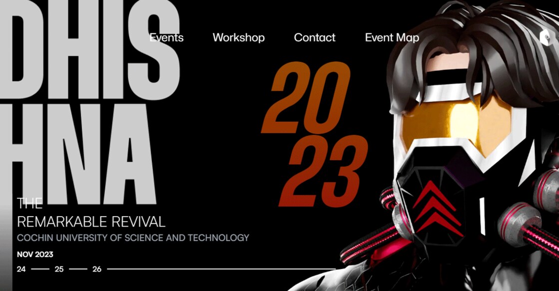 The homepage of the 'Dhishna 2023' website. 