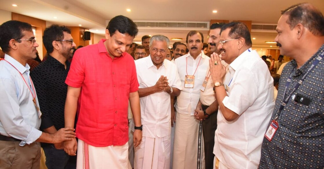 Chief Minister Pinarayi Vijayan and Minister Mohammed Riyas at Hotel Tripenta in Kozhikode on Saturday, November 25, 2023. Photo: Special Arrangement