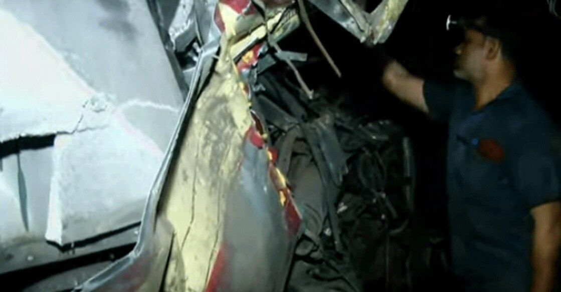 Two Fast Passengers of KSRTC had a head-on collision at Moonnukallinmoodu near Neyyattinkara on Saturday. Photo: Screengrab/Manorama News