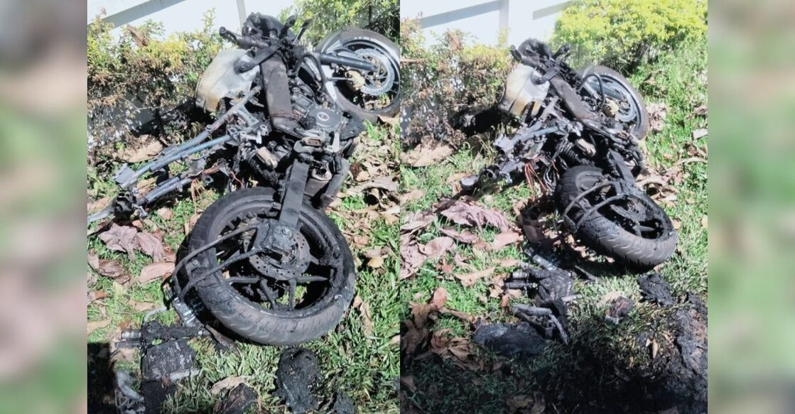 After the fire was put out, the vehicle was reduced to its chassis and a few parts of the engine. Photo: Special Arrangement