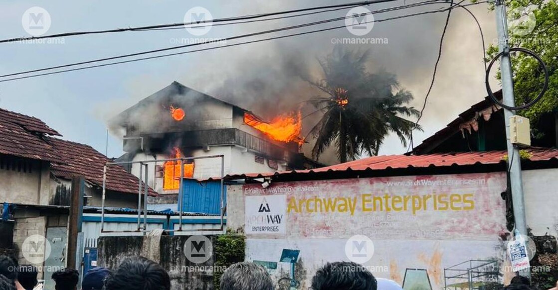 kozhikode-fire-c The furniture manufacturing unit which works for High Design and Ken Wood international furniture manufacturers in Azheekkal Road in Kallai caught fire around 5.30 pm on Friday. Photo: Special Arrangement