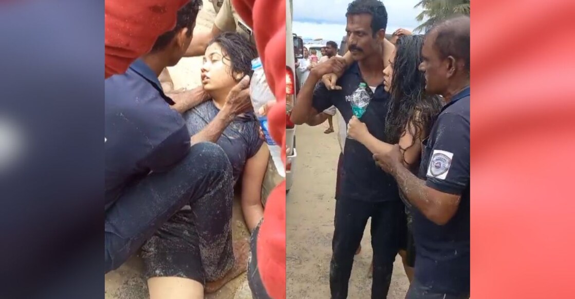 The young woman who was swept away by waves at Marari Beach was rescued by three cops. Photo: Special arrangements