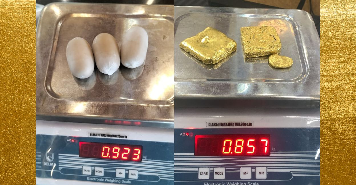 (1) The gold that was recovered from the passenger in three capsules (2) The extracted gold. Photo: Special Arrangement