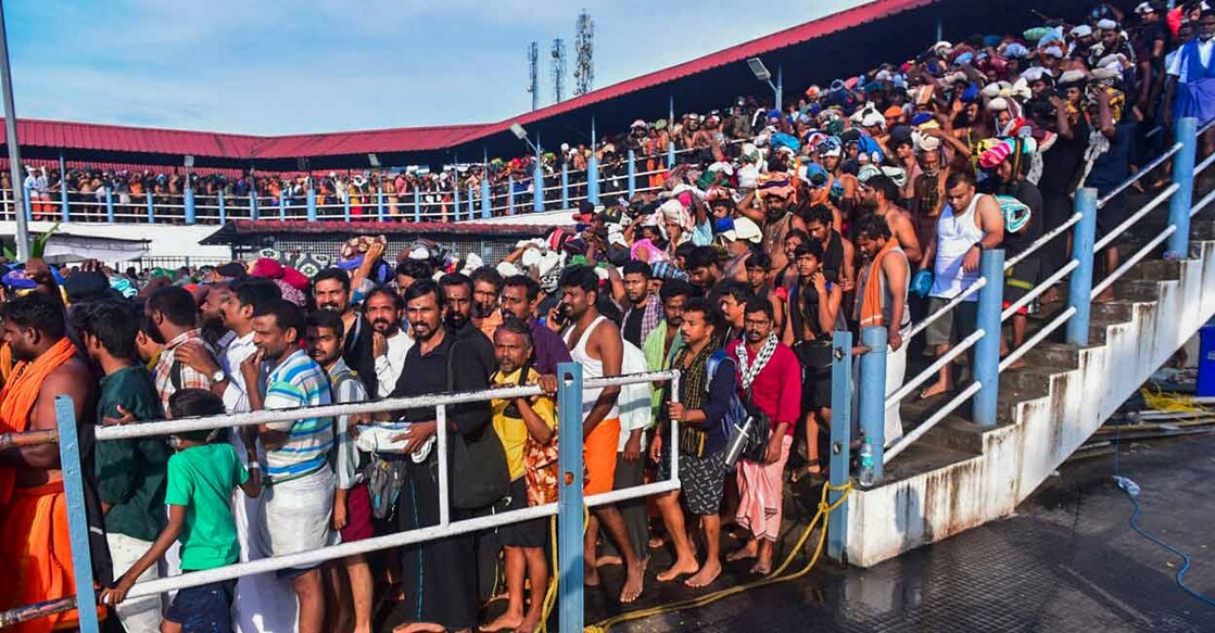 Ayyappa devotees at Sabarimala temple, in Pathanamthitta. File Photo: PTI