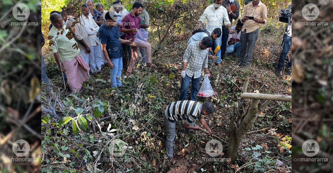 Officials from the Pollution Control Board collect soil and water samples from Minchipadavu in Kasaragod to be tested for endosulfan. Photo: Special arrangement