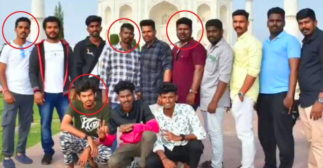 The four Malayalis killed in the accident (marked), can be seen posing with friends in front of the Taj Mahal. Photo: Special arrangement