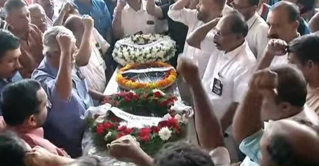 Kanam Rajendran's mortal remains were taken to Kochi airport on Saturday morning. Photo: Screengrab/ Manorama News