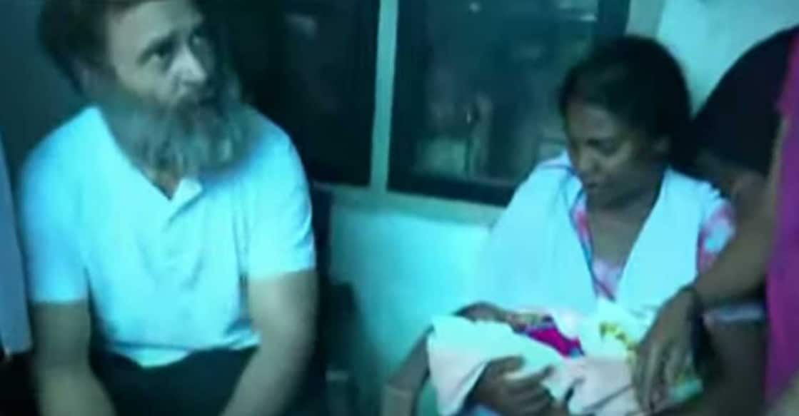 Congress leader Rahul Gandhi visits family of tribal man who was found dead near Kozhikode medical college. Photo: Screengrab/Manorama News