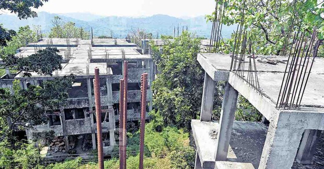 Construction of the Life Mission complex at Charalparambu in Wadakkancherry in a derailed state. Photo: Manorama 
