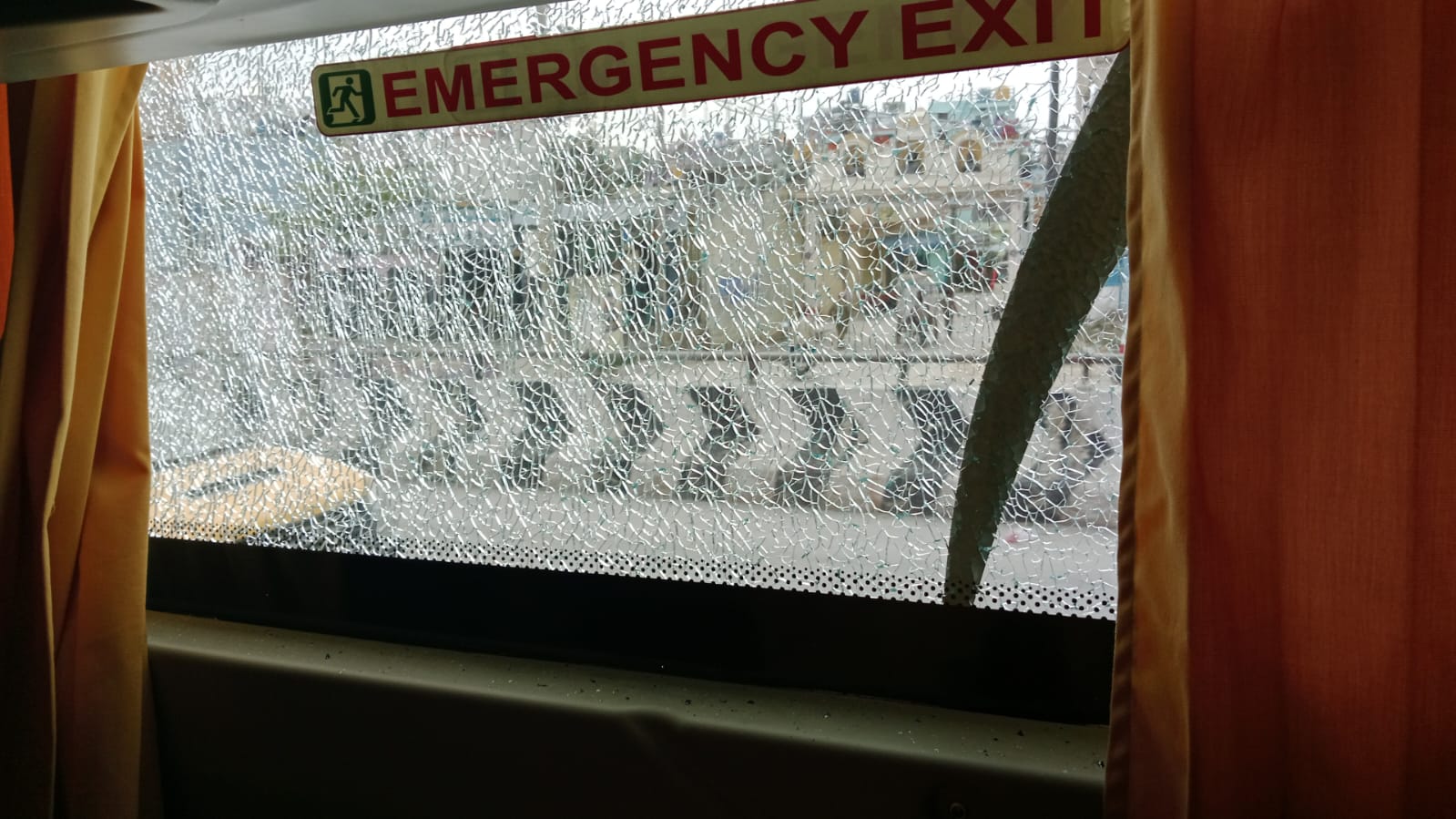 ksrtc-swift2 The side glasses of the bus were also damaged in the stone pelting. Photo: Special arrangement