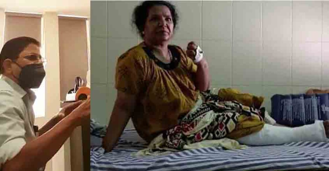 In a conversation with the management, the doctor admits that he operated on the right leg though the left leg was prepped for surgery. Photo: Manorama News'Sccreen Grab