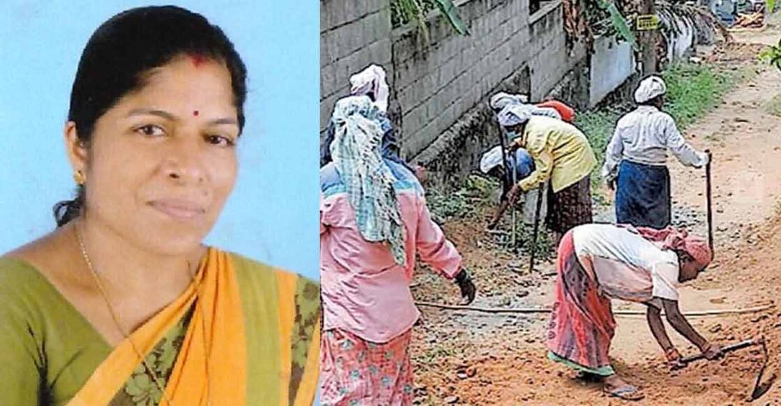 Mayyil panchayat ward member Suchithra (left) told workers to take leave to participate in the march at Taliparamba..