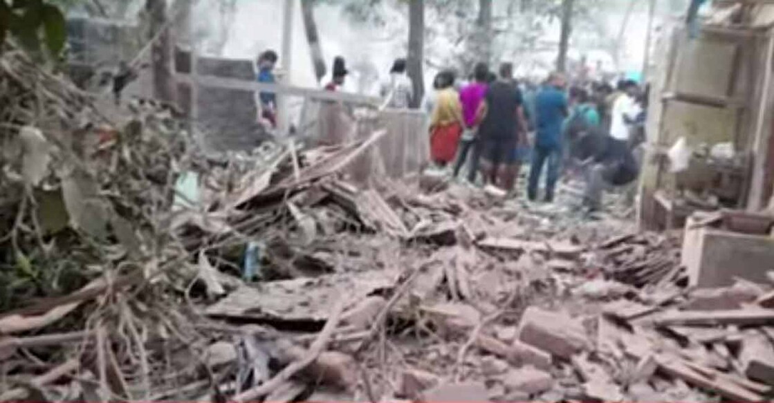 A screengrab shows the damages to a property near the firecracker manufacturing unit. 
