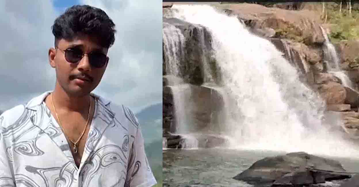 Sandeep (21); representational image of a waterfall. Screengrab: Manorama News