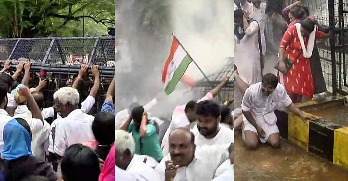 The police used water cannons against the protesters in Thrissur, Kottayam and Ernakulam.Photo Manorama News Screengrab/Manorama Online