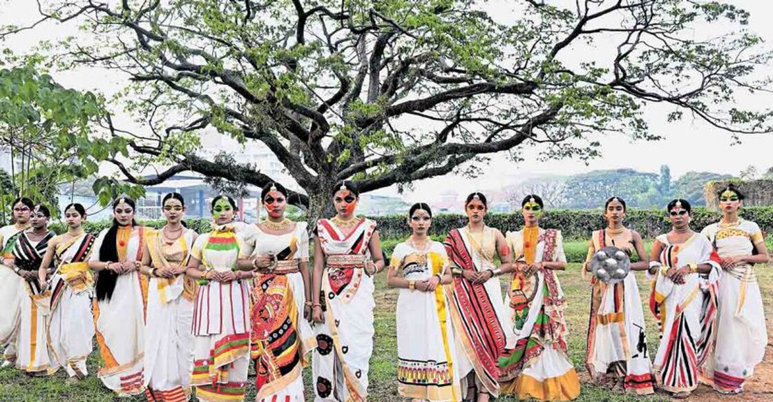 Students dressed up in traditional wear for the proclamation rally of the youth festival. Photo: Manorama Online