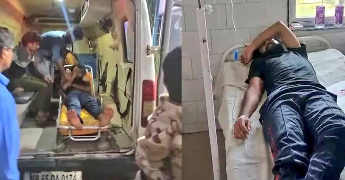 A Malayali student who was attacked being taken to hospital (left). He was later admitted. Photos: Twitter/@vikashshukla_