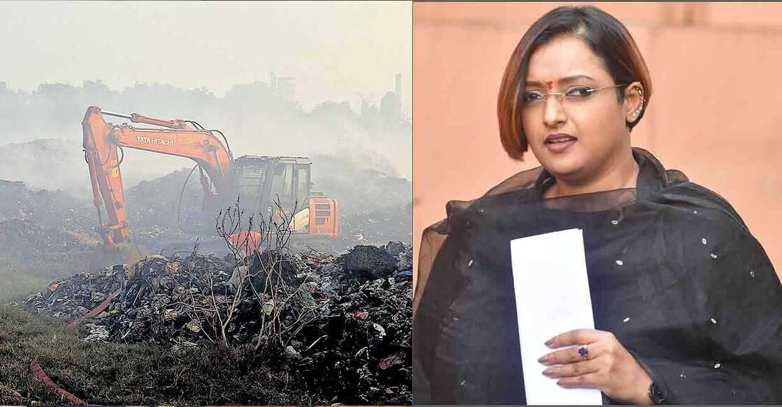 Swapna Suresh (R) alleged that the CM was silent about the Brahmapuram issue due to Sivasankar's involvement in the deal.