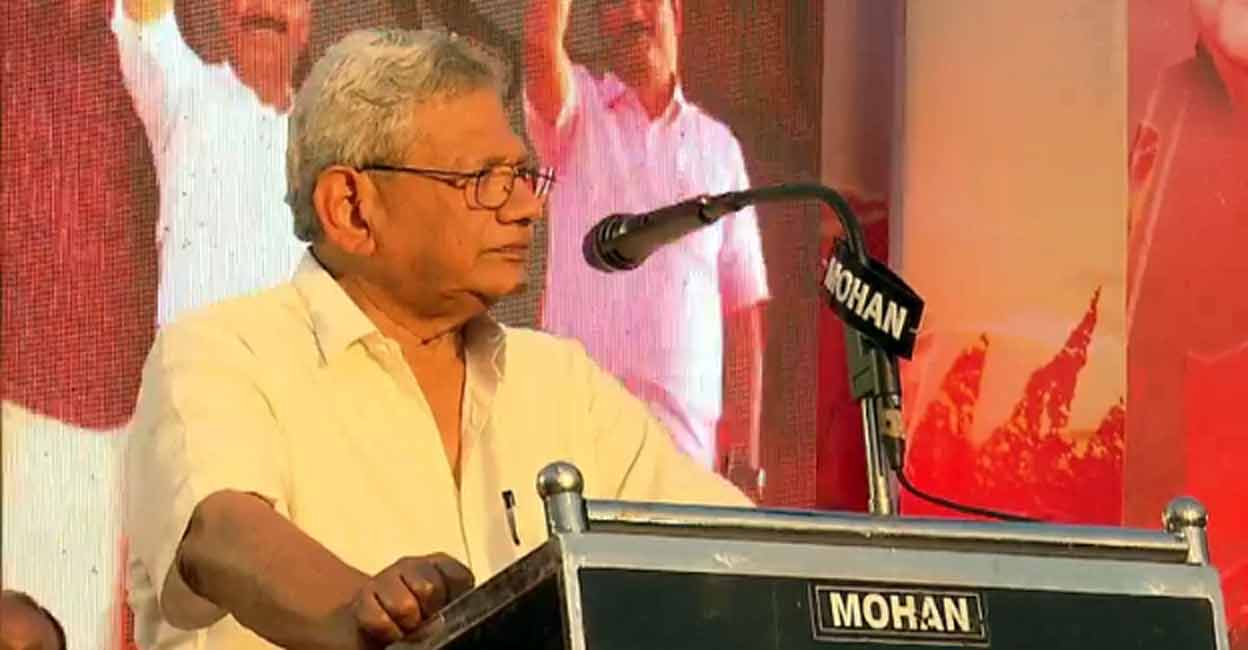 CPM General Secretary Sitaram Yechury addressing the closing ceremony of 'People's Resistance March' in Thiruvananthapuram on Saturday. 