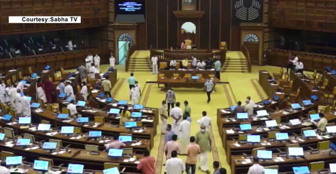Kerala Assembly in session. Screengrab: Sabha TV/Manorama News
