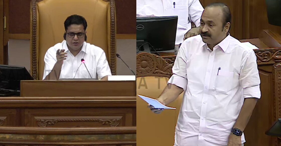 Oppn Leader VD Satheesan said the 'satyagraha' would continue till their 2 demands - namely, an assurance on adjournment motions and the withdrawal of 'fake' cases against 7 UDF MLAs - were met. Photo: Manorama News