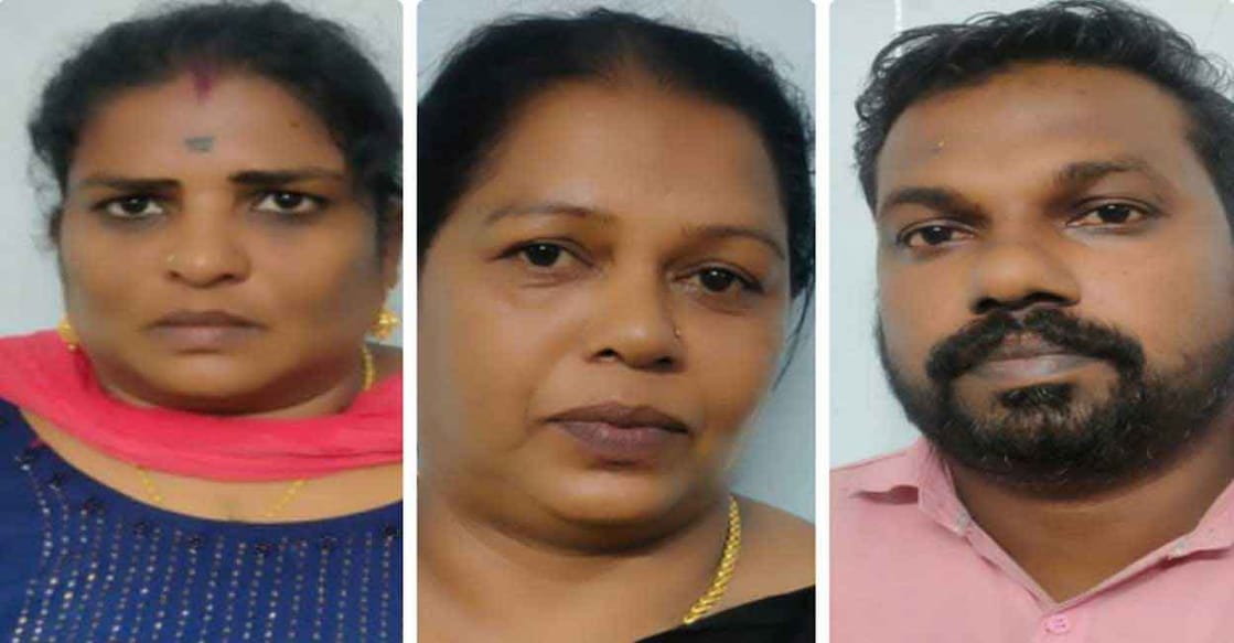 honey-trap-kottayam The arrested were identified as Kunnappallil Rathimol, alias Sheeba (49), a native of Sasthakulam near Vechur; Ranjini (37), a resident of Padippurayil, Onamthuruth; and Dhans (39) of Illikulamchira, near Kumarakom. Photo: Special Arrangement.