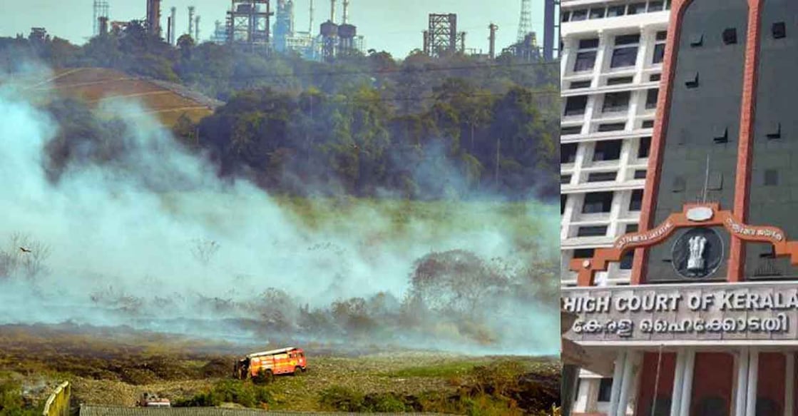 high-court-brahmapuram The dumping yard caught fire last Thursday. While the blaze was brought under control after trying for days, the smoke continues to choke Kochi and its suburbs. Photo: Manorama