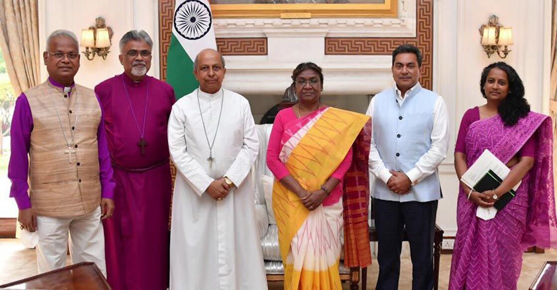 A Catholic delegation led by Archbishop Anil Couto (third from left) of the Delhi Archdiocese met President Droupadi Murmu in New Delhi on Thursday. Photo: Special arrangement