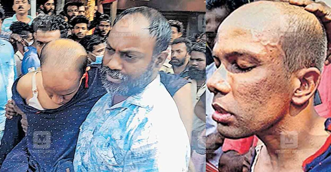 The accused Paloli Dhanesh after being caught by locals for attacking a woman in Kunnathangadi centre on Sunday. Photo: Manorama