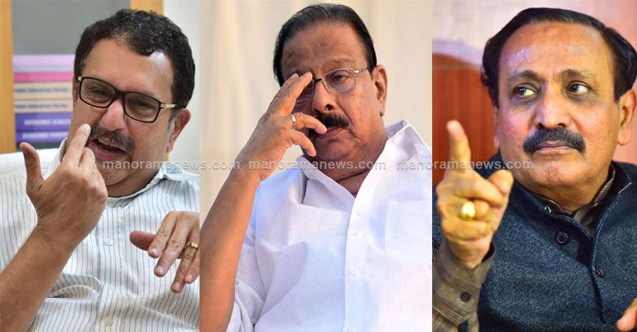 MP K Muraleedharan; KPCC president K Sudhakaran; MP MK Raghavan. Photo: Manorama News