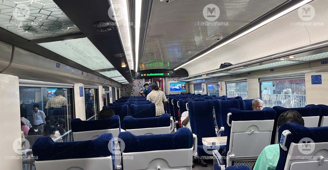 Interiors of Thiruvananthapuram-Kasaragod Vande Bharat Express. Photo: Onmanorama