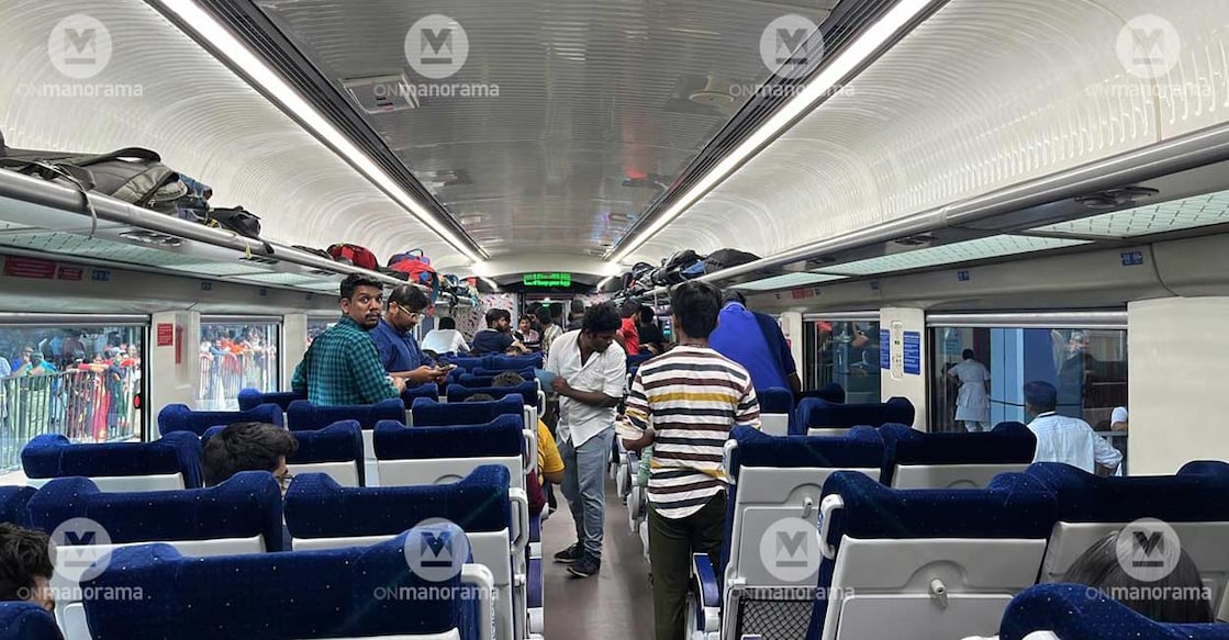Interiors of Thiruvananthapuram-Kasaragod Vande Bharat Express. Photo: Onmanorama