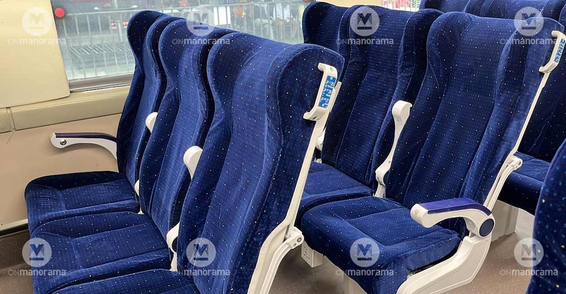 Interiors of Thiruvananthapuram-Kasaragod Vande Bharat Express. Photo: Onmanorama