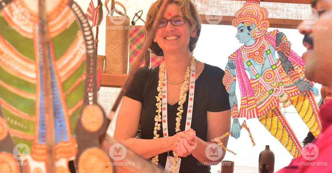 G20 Sherpas A foreign delegate enjoys Pavakoothu at the G20 Sherpas meet in Kumarakom. Photo: Manorama