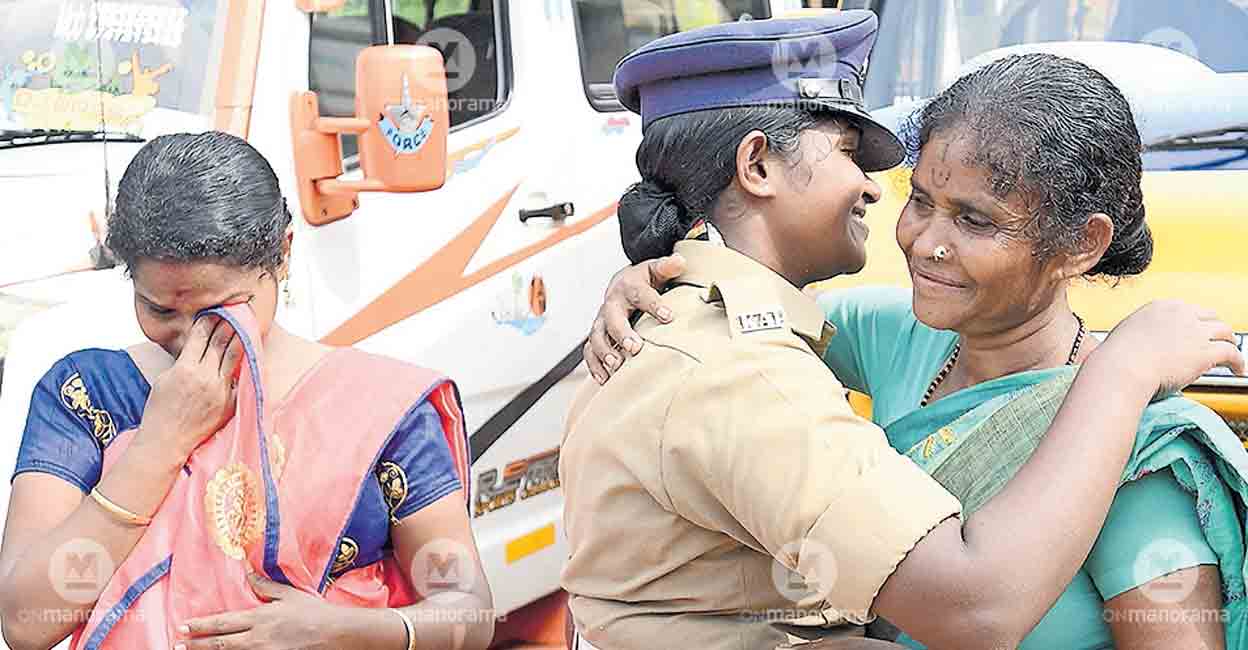 Madhu family Madhu’s sister M Chandrika hugs mother Malli after completing passing out parade of the police. His sister Sarasu is seen crying beside them. File photo: Manorama