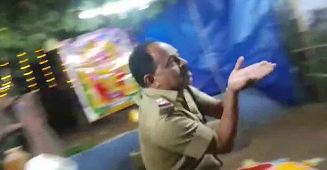 A video of K P Shaji dancing during a festival at a temple near Poopara has gone viral on social media. Photo: Screengrab/Manorama News