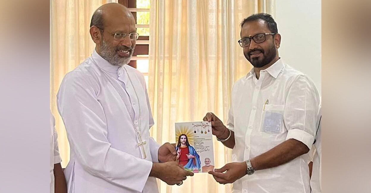 BJP state president K Surendran called on Thamarassery Bishop Remigiose Maria Paul Inchananiyil on Saturday. Photo: Facebook/@KSurendranOfficial