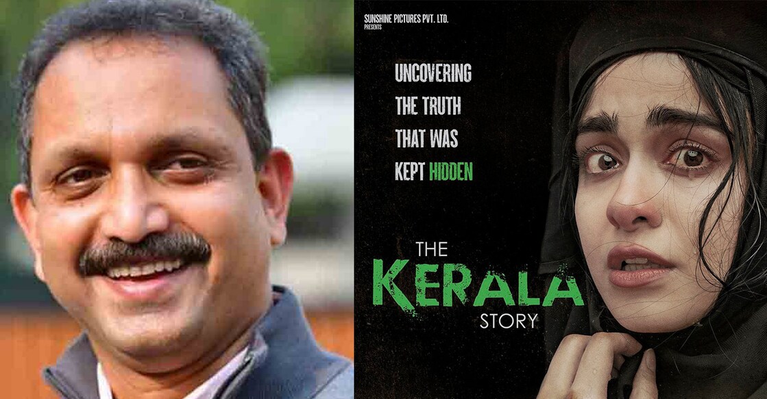 BJP state president K Surendran (left). A poster of the film, The Kerala Story.