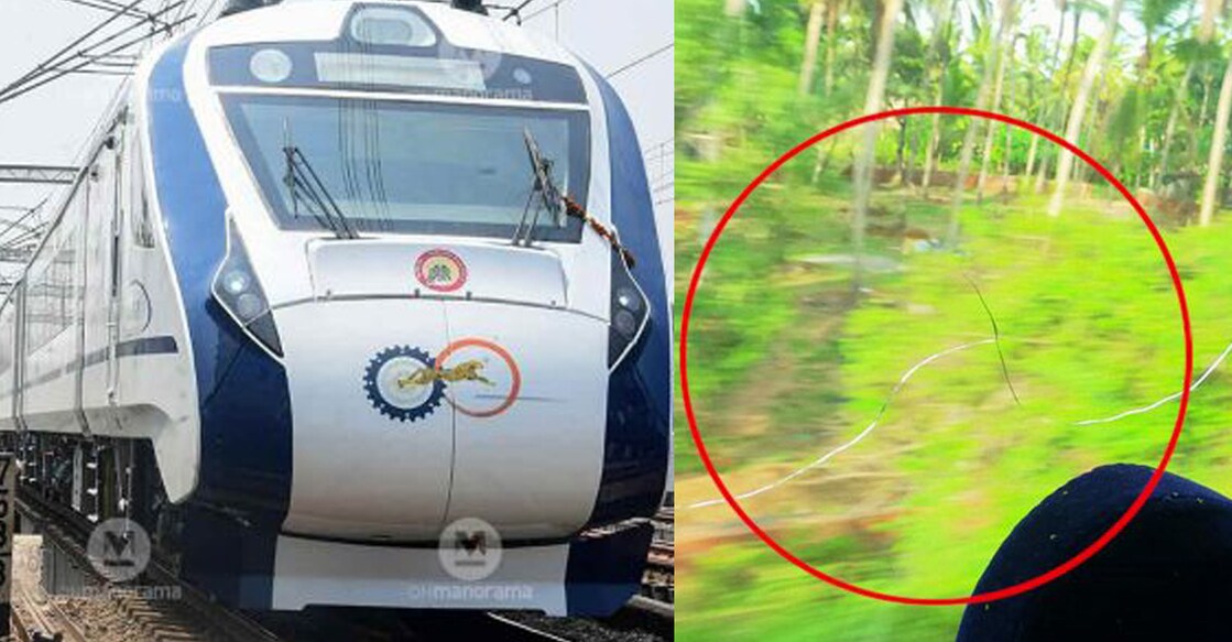 In this photo (right) taken by a passenger, cracks visible on a glass window of the Vande Bharat Express. 