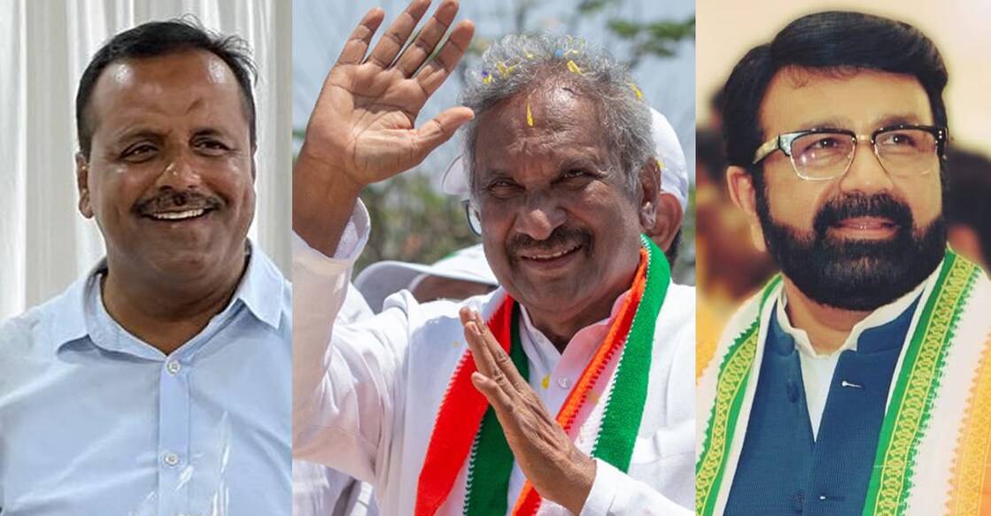 L-R: UT Khader, KJ George and NA Haris. Photos: From Facebook of the candidates