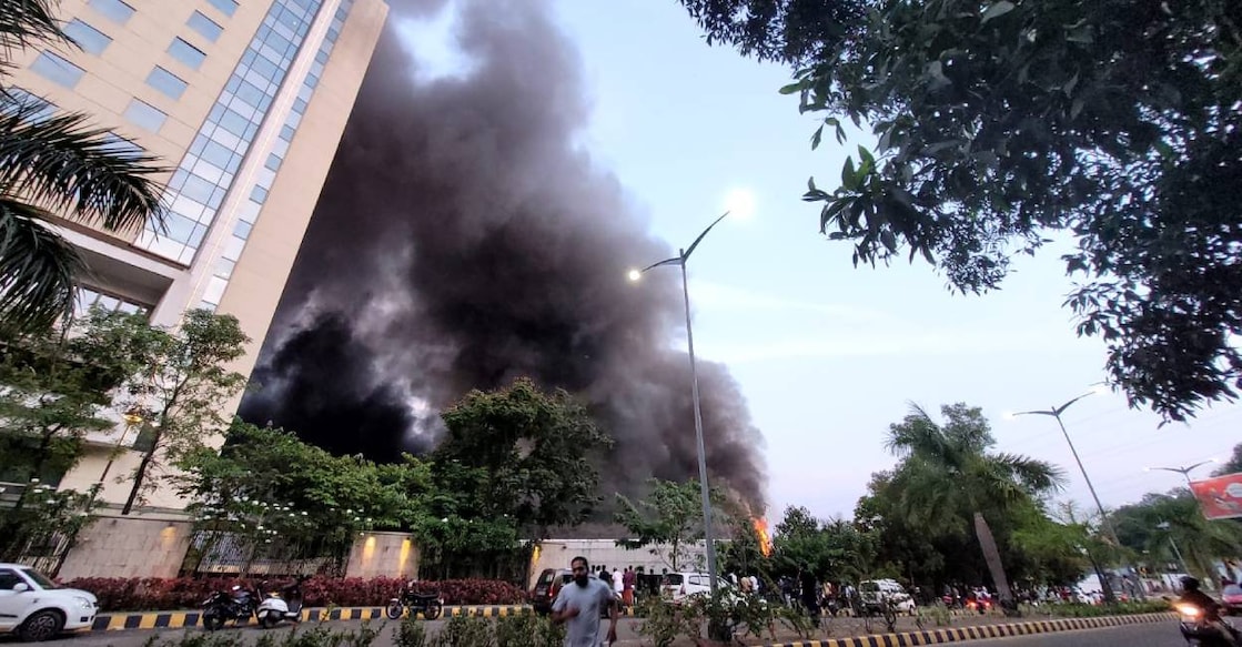 Accident took place at Geo Infopark near Infopark police station here on Saturday evening. Photo: Special arrangment.