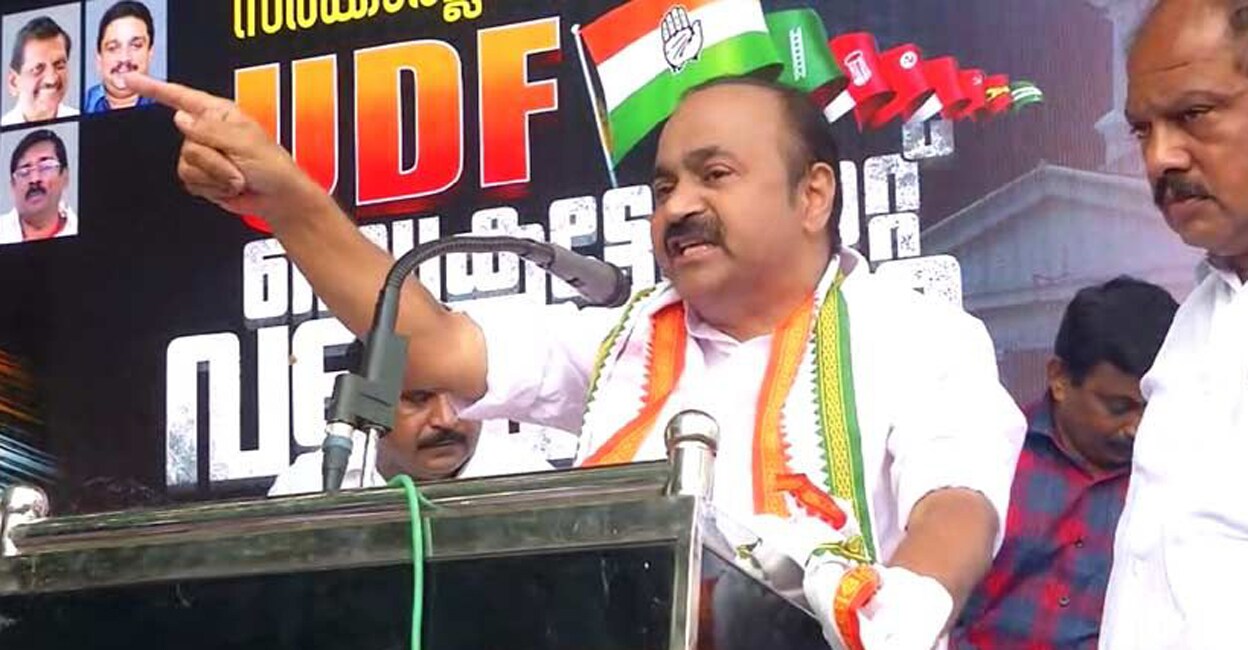 VD Satheesan addressing the UDF meeting in Thiruvananthapuram on Saturday. Photo: Manorama