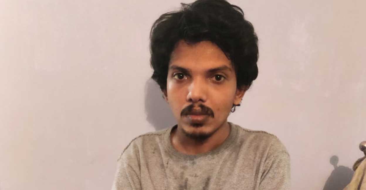 kannur youth held in drug case Sreerag was held for ordering LSD online. Photo: Screengrab/ Manorama News