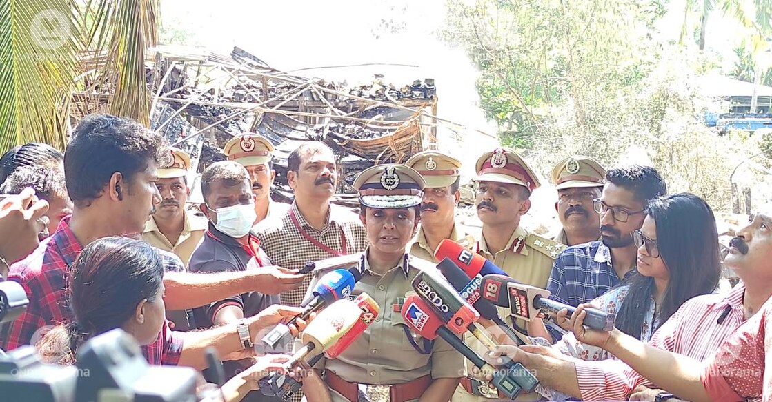 DGP B Sandhya addresses media at fire accident spot. Photo: Manoj Chemancheri
