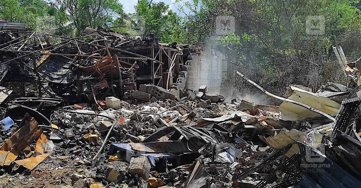 A 32-year-old fireman had died while attempting to douse a massive fire that erupted at a state-run drug warehouse in Thumba. Photo: Manorama